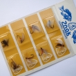 Karta mušek - pstruhová, druh 852, velikost 10. Cena 21 Kčs. Výrobce ZNAK HK. Originální vakuové balení na kartě.