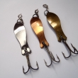 HEINTZ, druh 1036, velikost l�i�ky 45 mm. Zleva niklovan� (3,86 g), m�d�n� (4,42 g) a mosazn� (3,49 g). Nesignov�no. V�robce ZNAK HK.