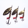 VRBOV� LIST, zleva druh 1230, velikost l�i�ky 50 mm, v�ha 10,85 g, druh 1229 (40 mm, 7,49 g) a druh 1228 (30 mm, 4,65 g). Mosazn� s dekorem (�ern� te�ky). Signace RYNA. V�robce ZNAK HK.